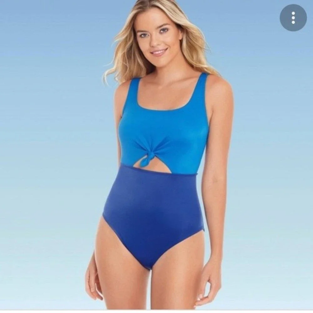 BEACH BETTY Swimsuit Slimming Control Colorblock Cut Out‎ One Piece Blue XL